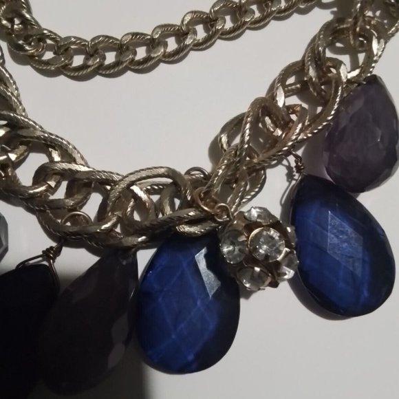 Lolite Badamche Necklace Almonds Rimestones Balls Vintage Blue And Grey Jn1 - Picture 2 of 5
